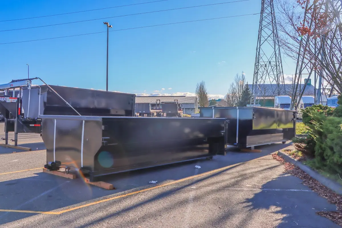 Roll-off dumpster ready for waste disposal at job site for Construction Dumpster Rental in Brooklyn